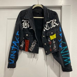 Hand painted denim crop Jean jacket